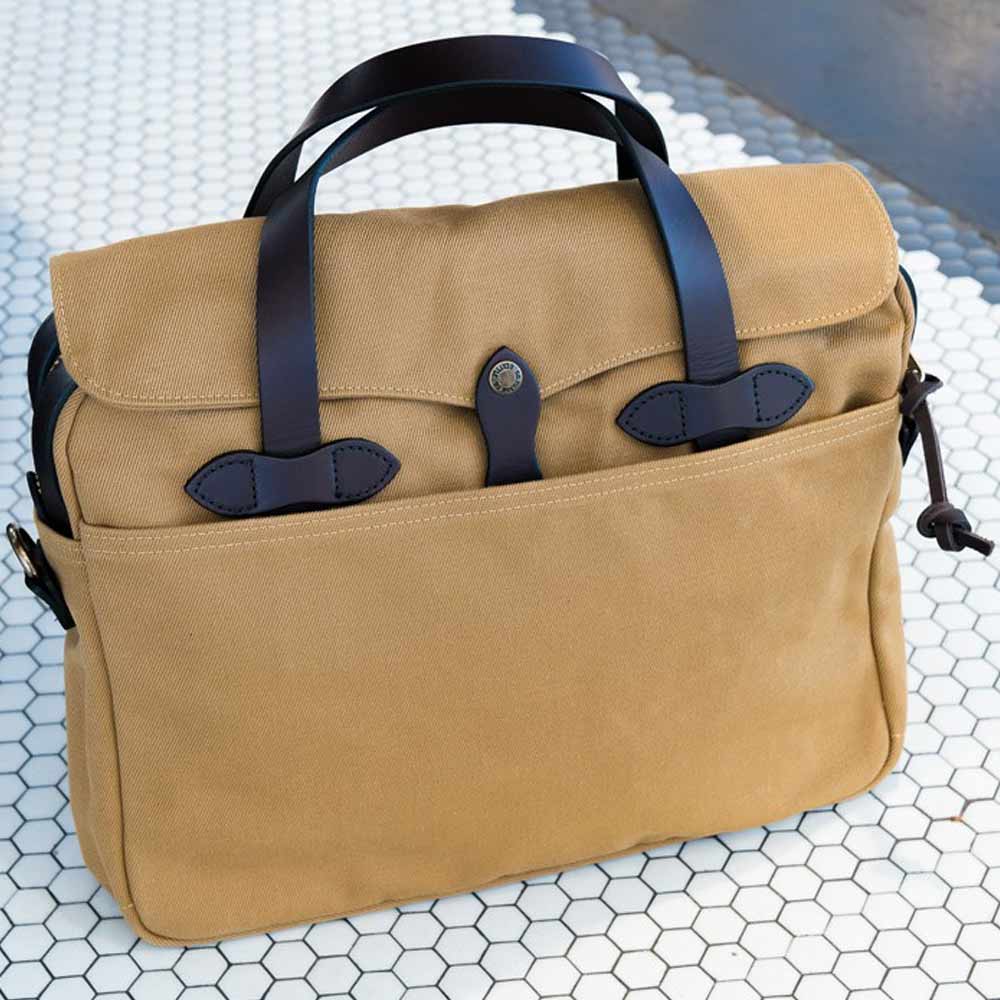 Filson rugged twill original  briefcase  tan  cotton and leather