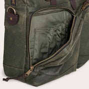 Filson 24 Hour Tin Cloth Briefcase Otter Green front pocket 2 open