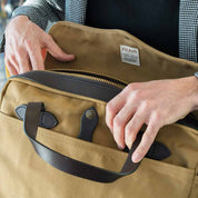 Filson rugged twill original briefcase tan filson logo under flap