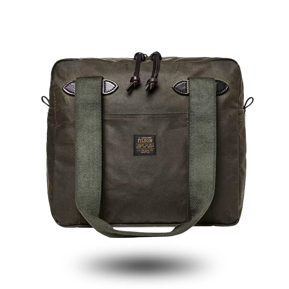 Filson Tin Cloth Tote Bag With Zipper Otter Green