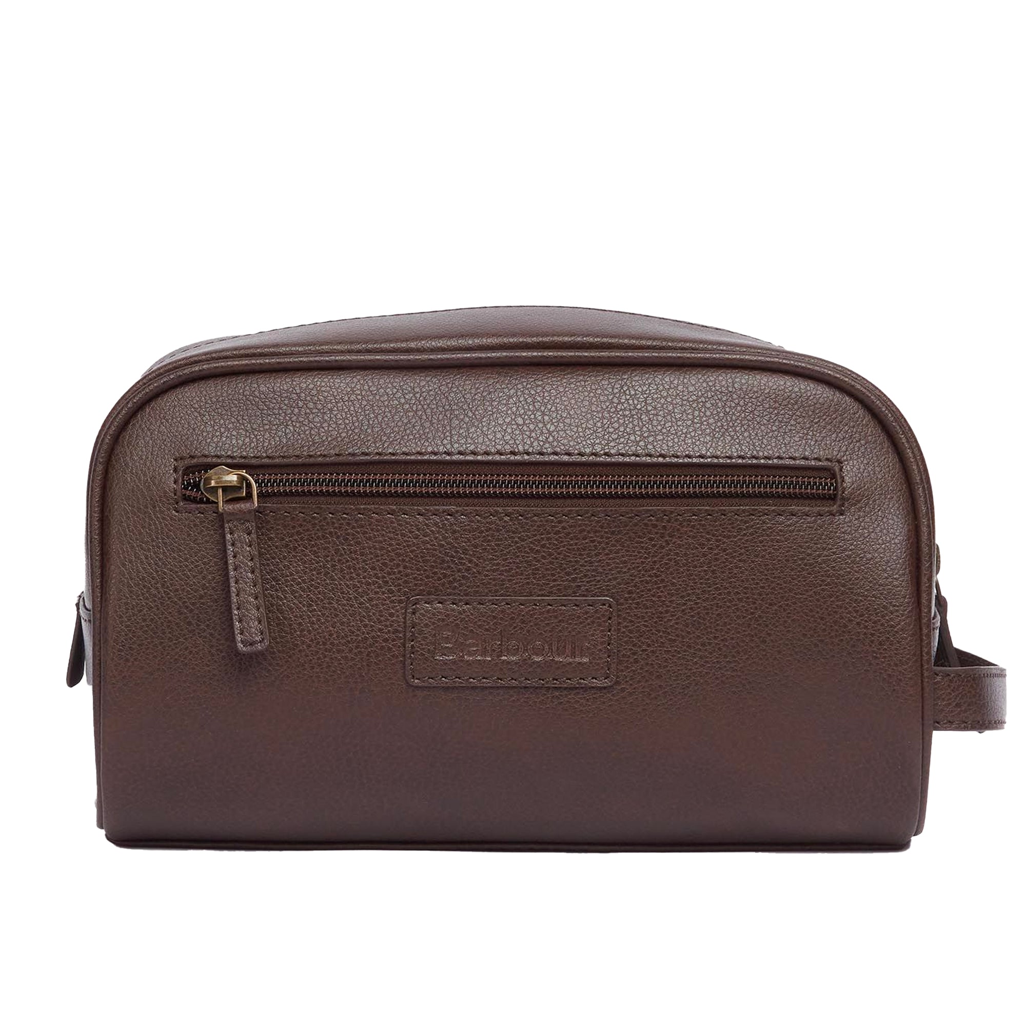 Barbour Leather Wash Bag Dark Brown