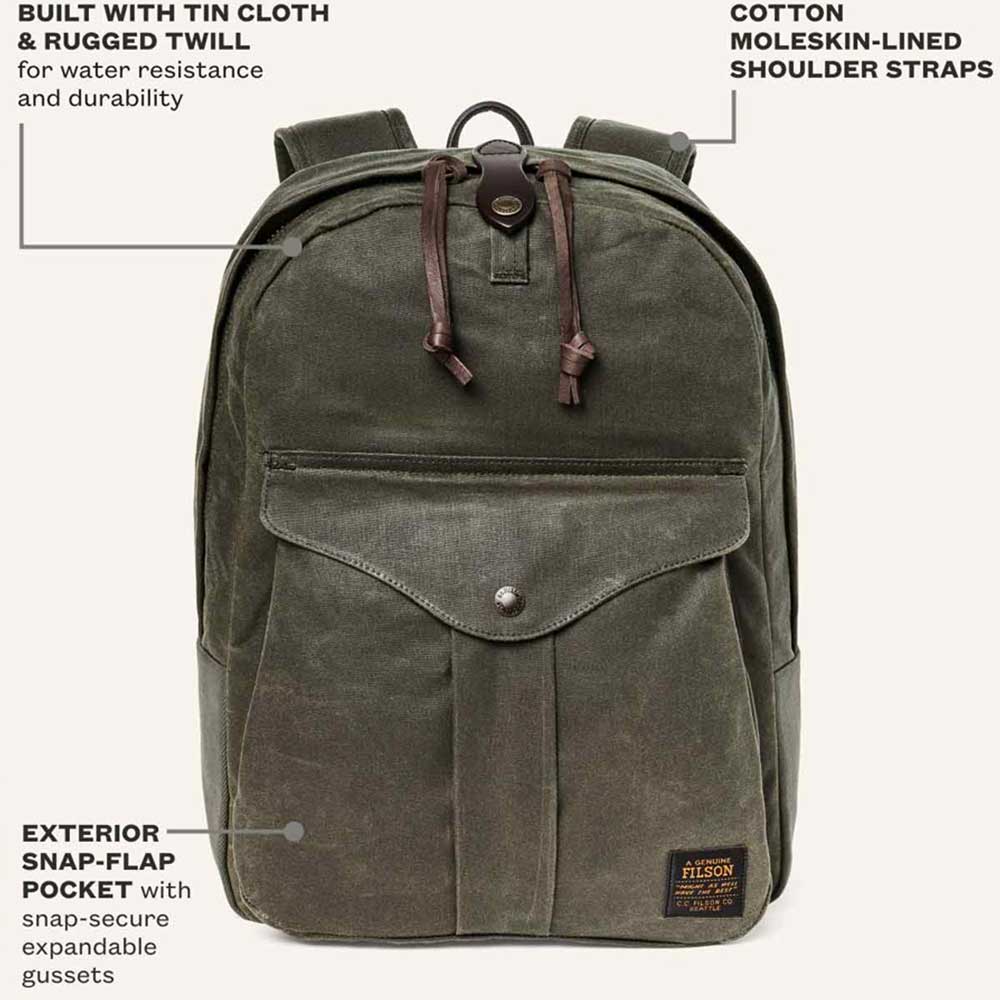 Filson Journeyman Backpack otter Green details du sac