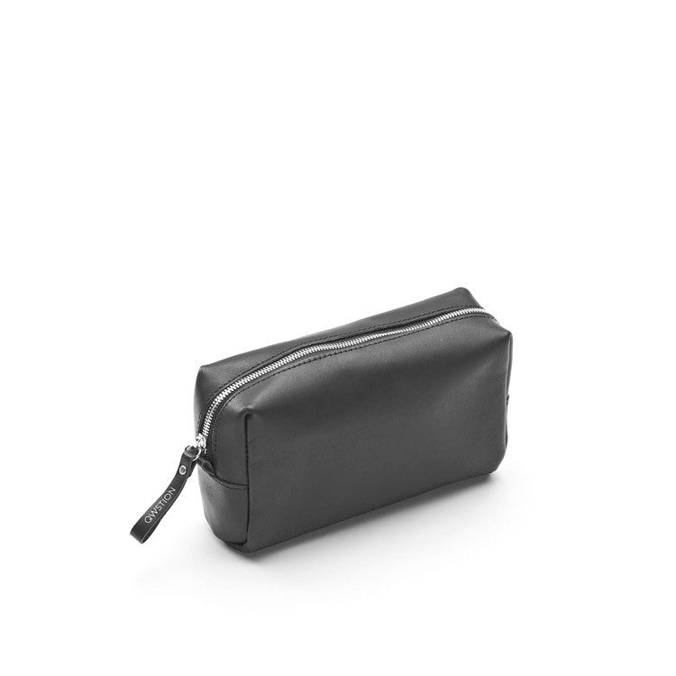 Amenity Pouch Black Leather Canvas