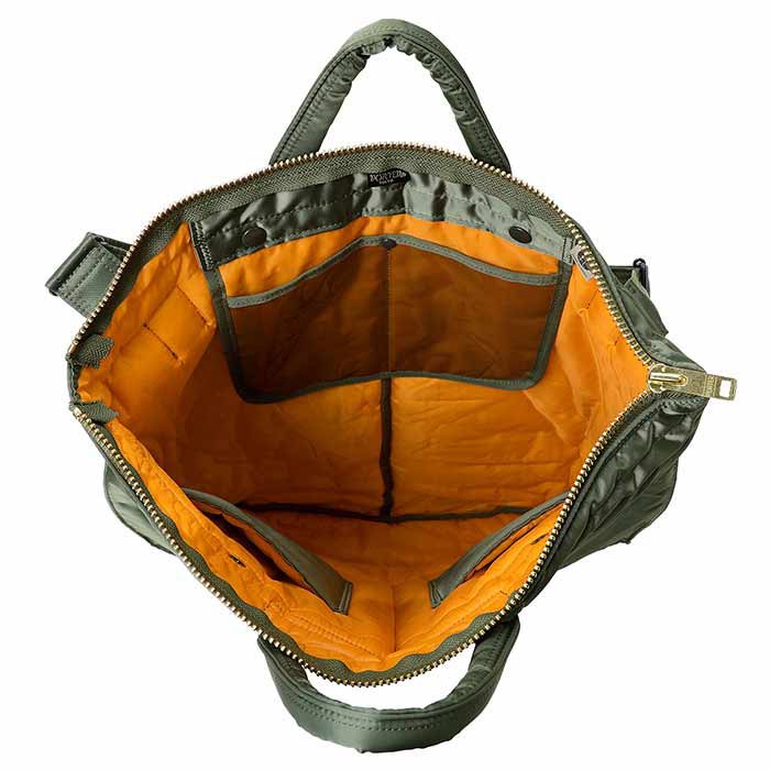 Porter Yoshida & Co Tanker New 2 Way Helmet Bag Vert inside main compartment