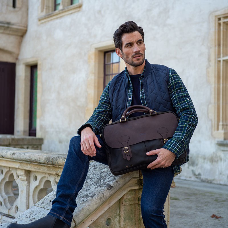 Wax Leather Briefcase Navy