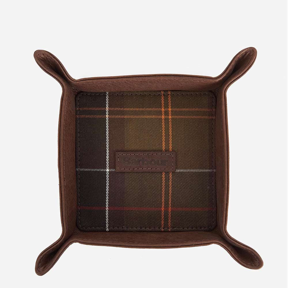 Leather Valet Tray and Card Holder Gift Set Classic Tartan / Brown