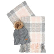 Saltburn Beanie & Tartan Scarf Set Grey Rose