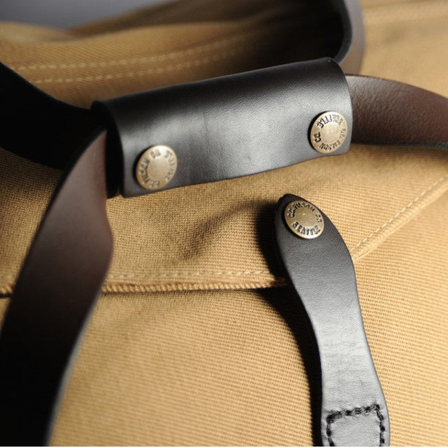 Filson Small Rugged Twill Duffle Bag Tan leather details