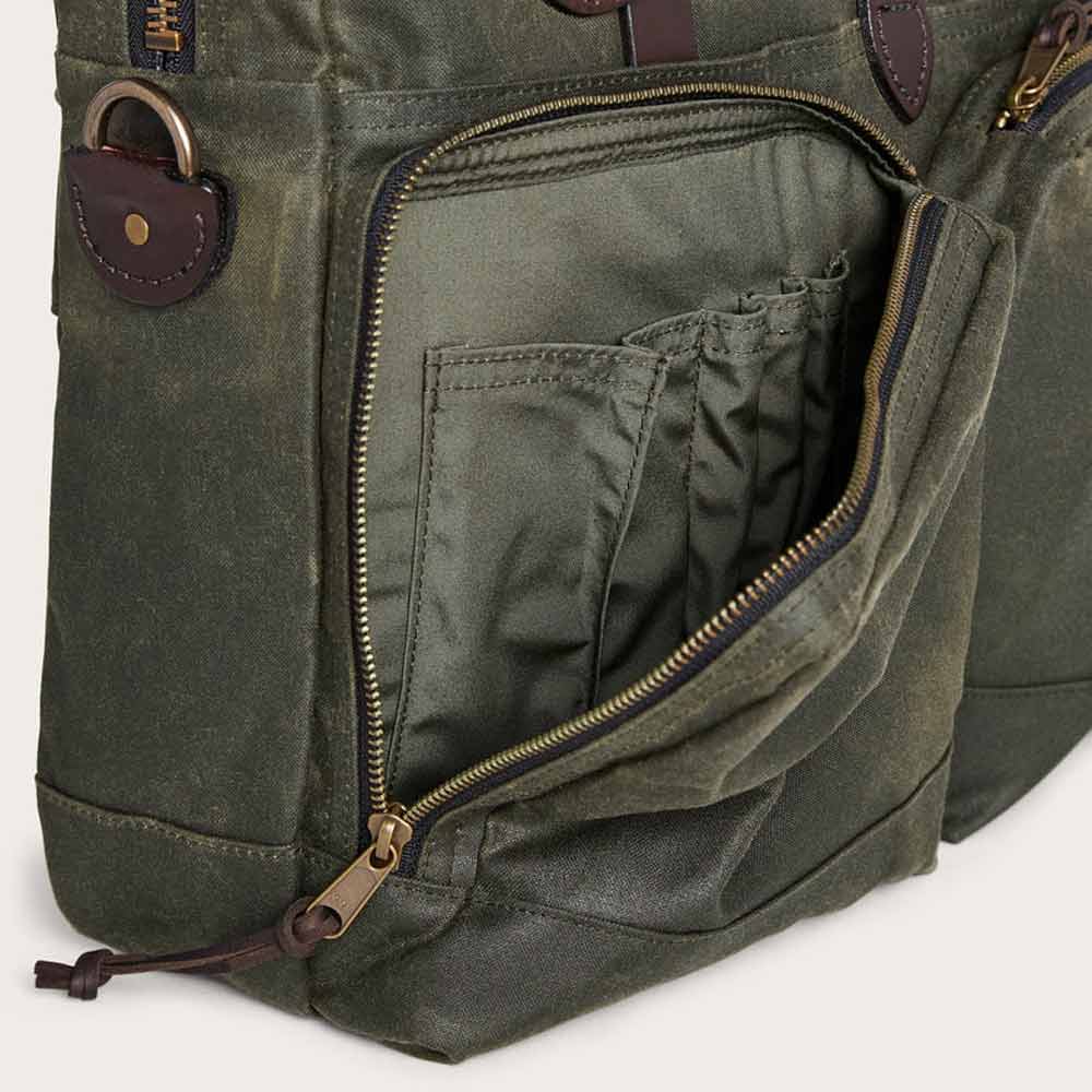 Filson 24 Hour Tin Cloth  Briefcase  Otter  Green  frontlomme 2 åbne