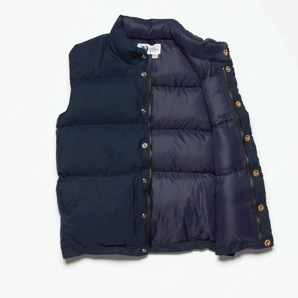 Down Ærmeløs frakke Made in USA Crescent Works Italian Vest Navy