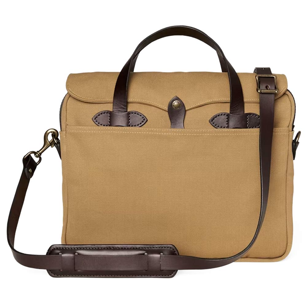 Filson rugged twill original  briefcase  tan  med leather shoulder strap