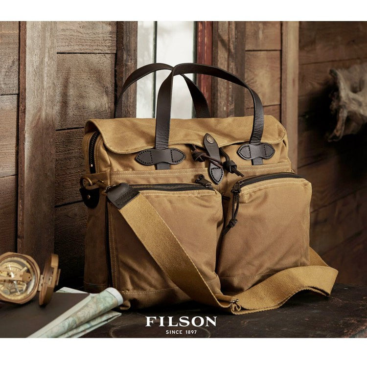 Filson 24 Hour Tin Cloth  Briefcase  Dark  Tan  Ledergriffe