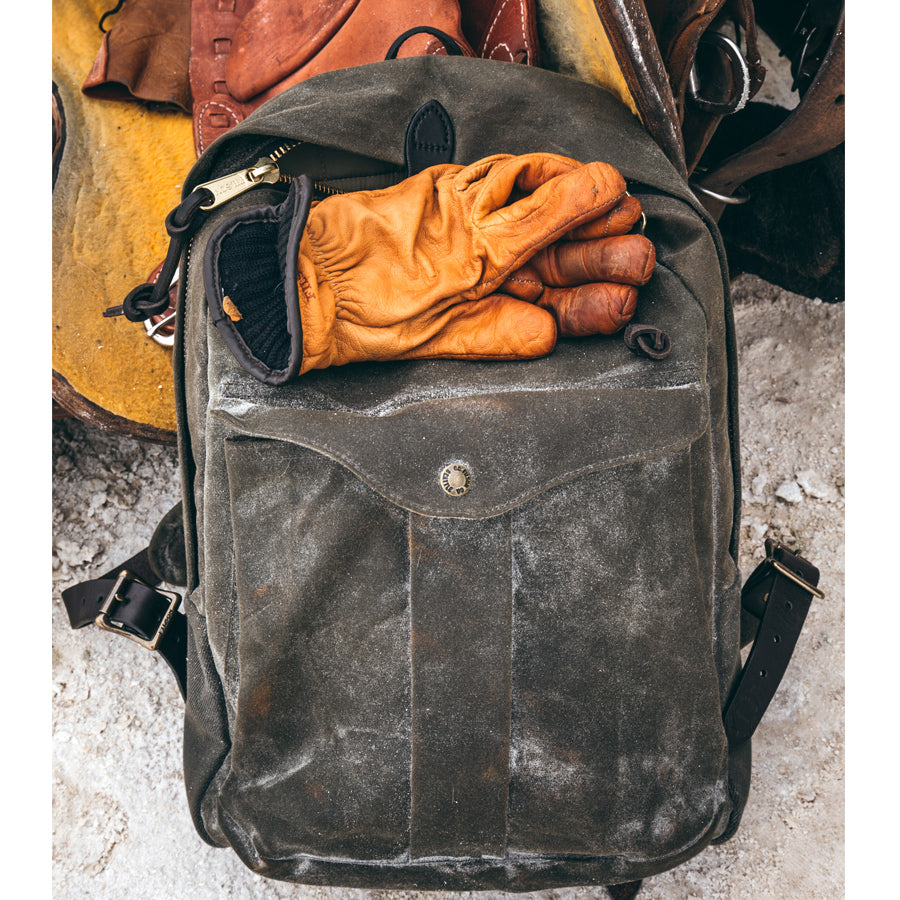 Filson Rucksack Journeyman Backpack Cinder mit Lederdetails
