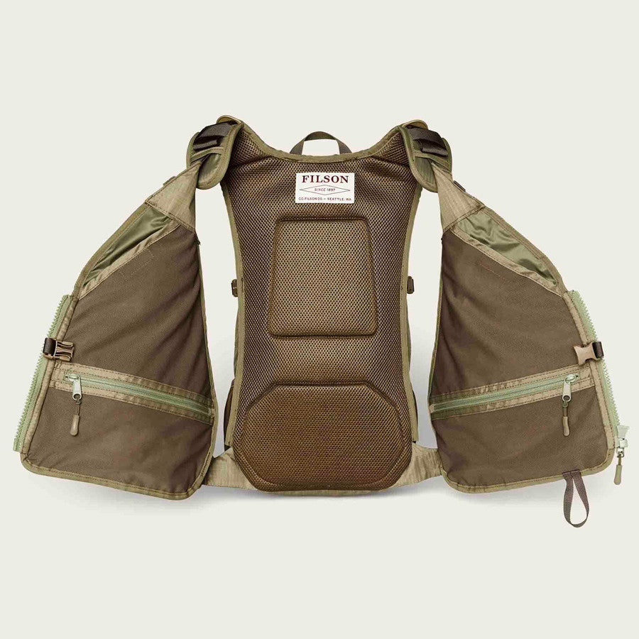 Filson Fishing Guide Vest Vintage Olive mit gepolsterter Rückseite