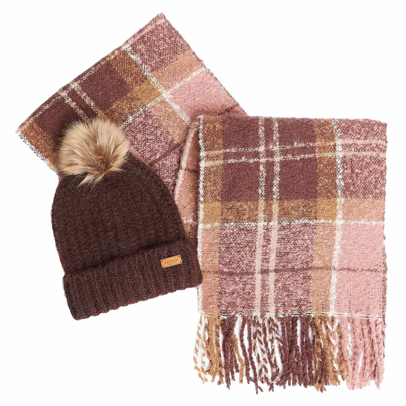 Saltburn Beanie & Tartan Scarf Set Chocolate