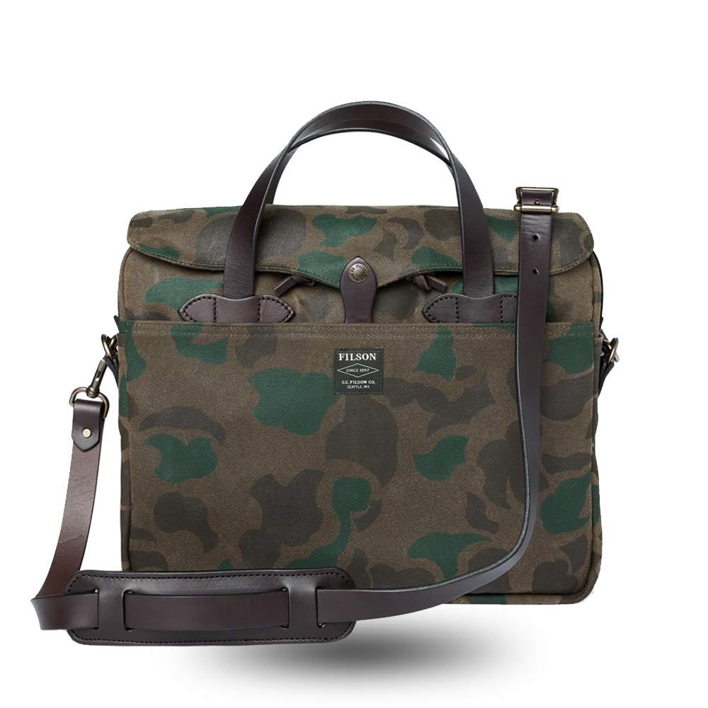 Filson waxed rugged twill original  briefcase  camo  front view