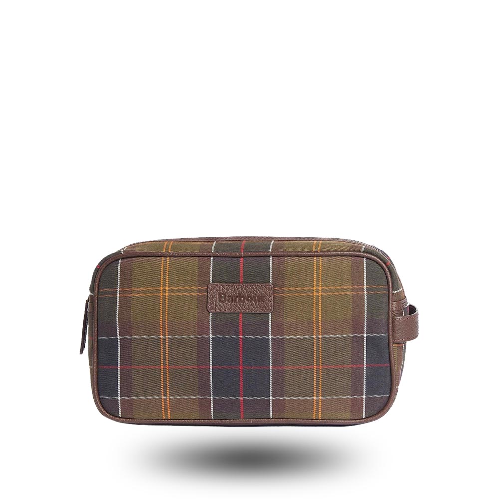 Barbour Toiletry Bag Tartan and Leather