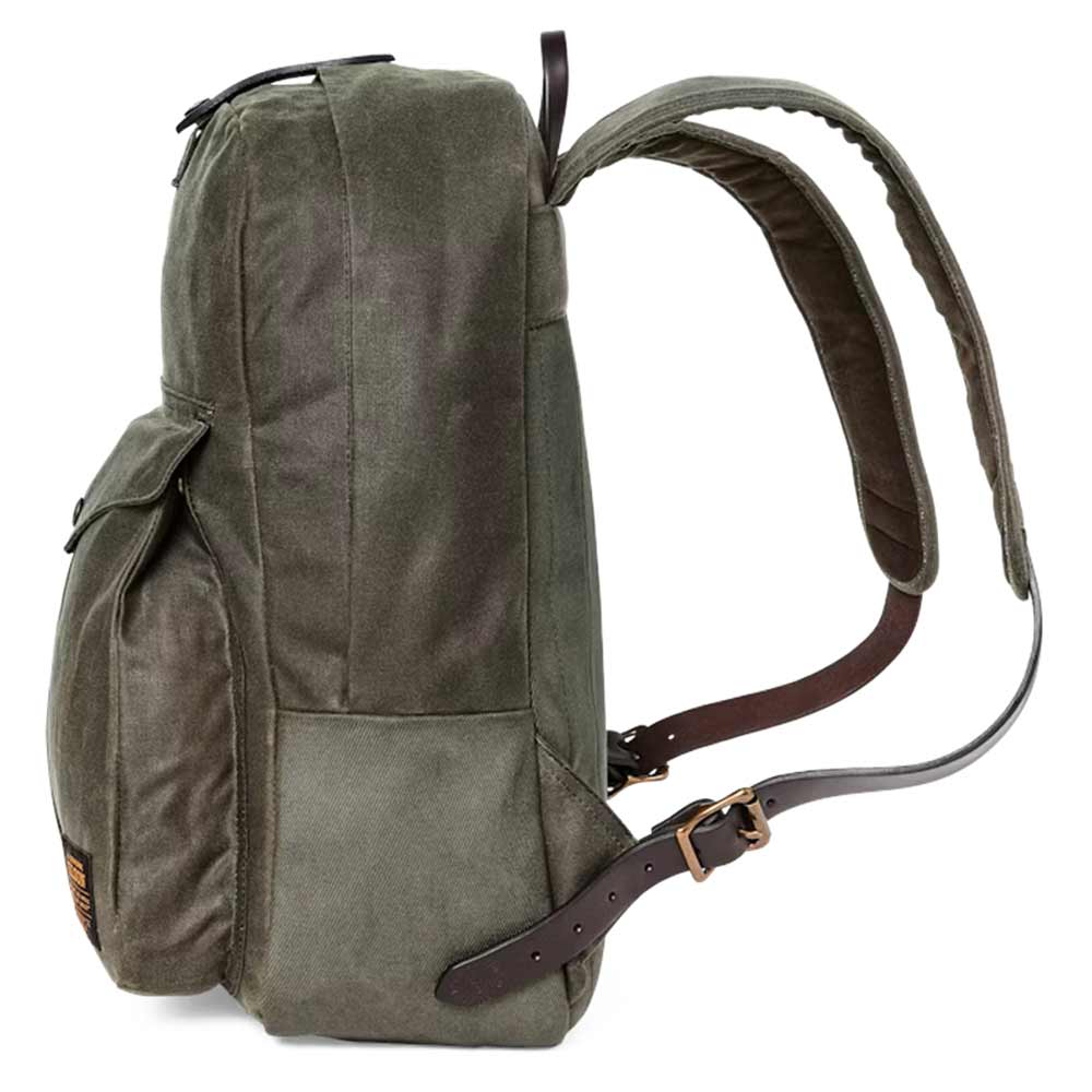 Filson Journeyman Backpack otter Green  front pocket with snap closure