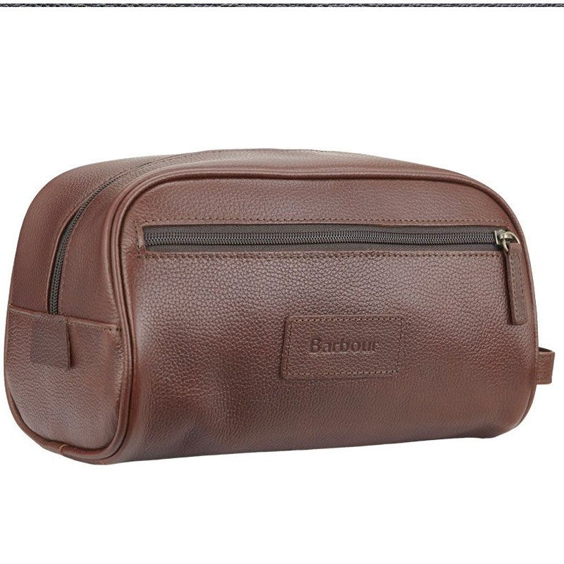 Leather Wash Bag Dark Brown