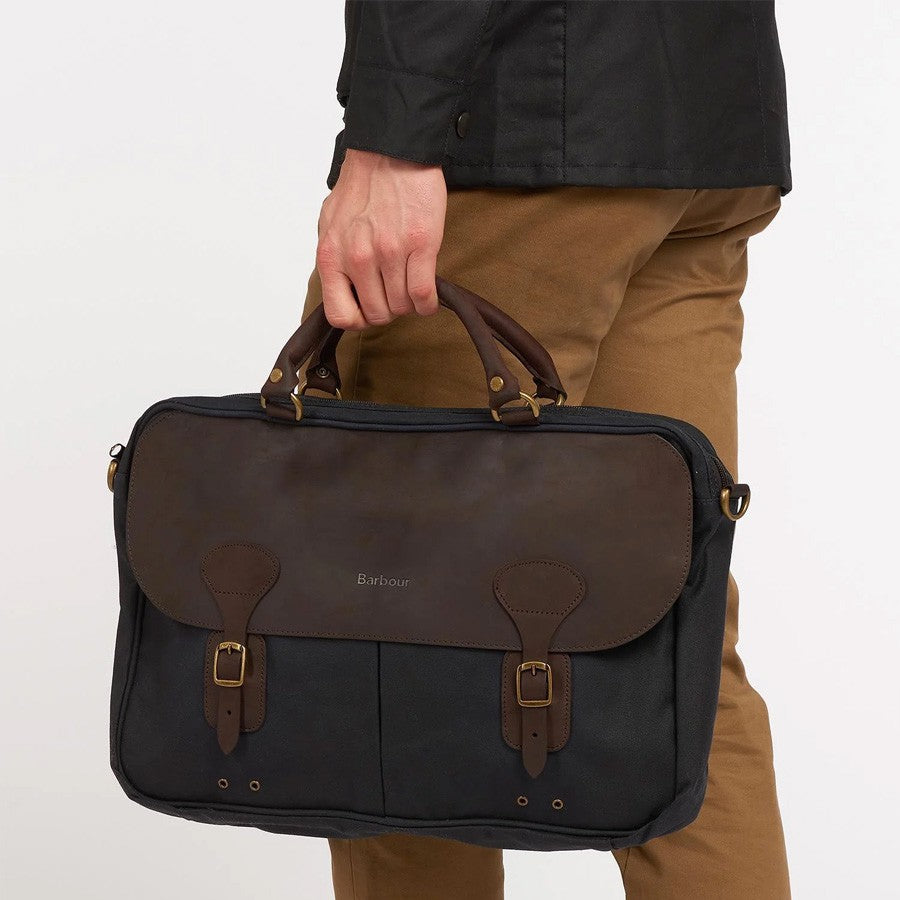 Wax Leather Briefcase Navy