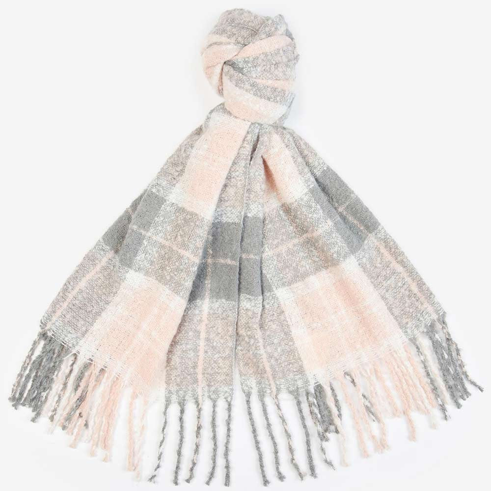 Saltburn Beanie & Tartan Scarf Set Grey Rose