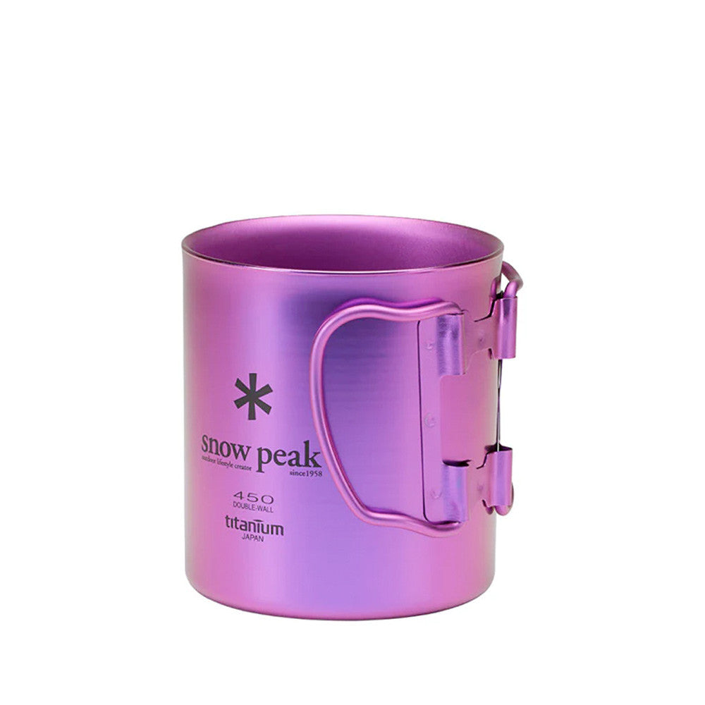 Mug Snow Peak Ti-Single 450 Anodized Cup Purple with folding handles