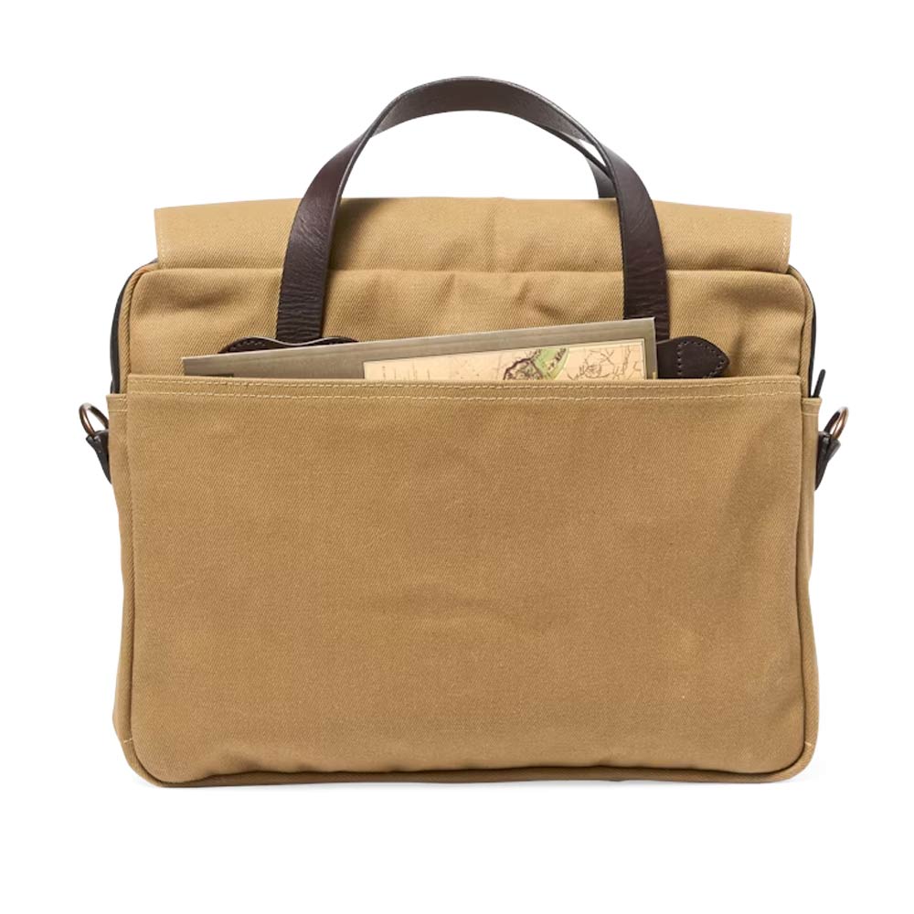 Filson Rugged Twill Original Briefcase Tan back flat pocket