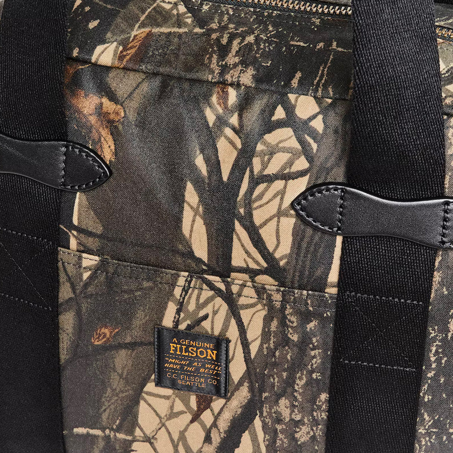 Tin Cloth Tote Borsa Filson con cerniera in legno duro di albero vero Camo